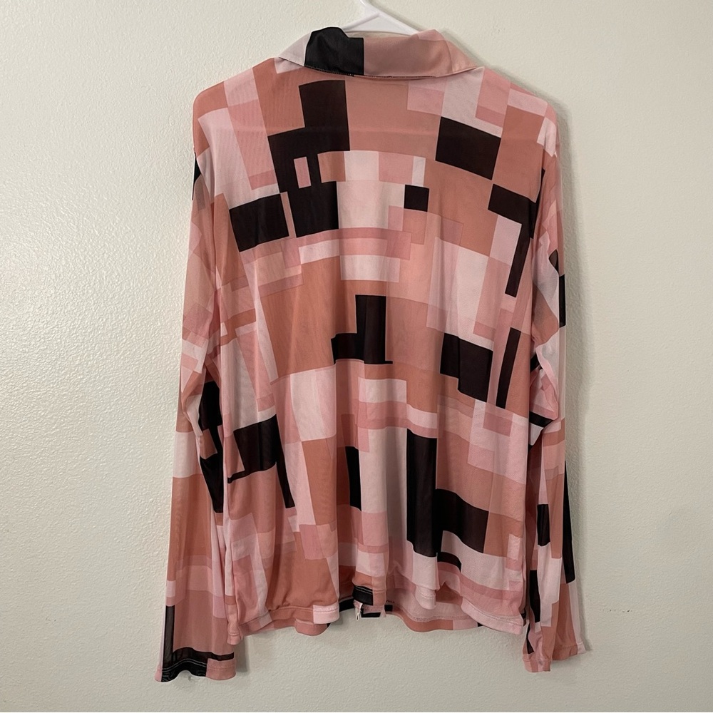 Calvin Klein Women's Printed Mesh Button Front Shirt Size XL Color Block - Picture 5 of 6
